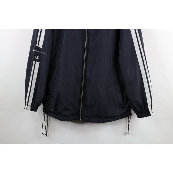 Vintage 90s Champion Mens Medium Spell Out Lined Windbreaker Bomber Jacket Black - Picture 3 of 16